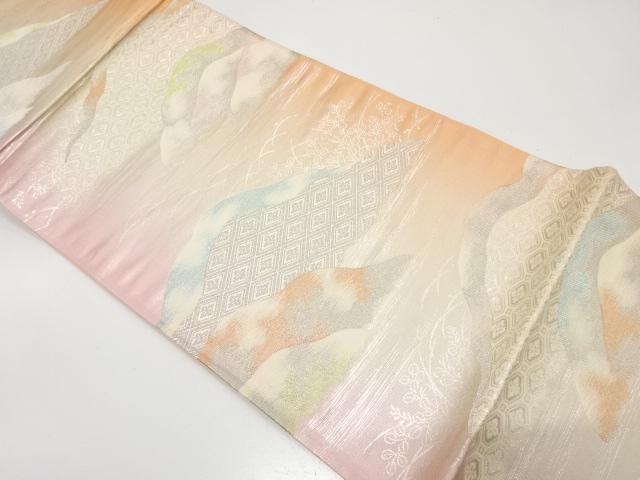 JAPANESE KIMONO / ANTIQUE FUKURO OBI / SILK / WOVEN MOUNTAINS